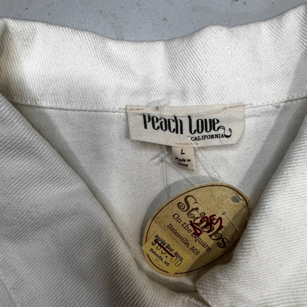 Peach Love California Bride Denim Jacket Womens L White Sequin Fringe Cropped - Picture 6 of 11